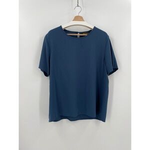 Toni Garment CC Magic Vintage Blouse M Slate Blue Short Sleeve Shirt Keyhole